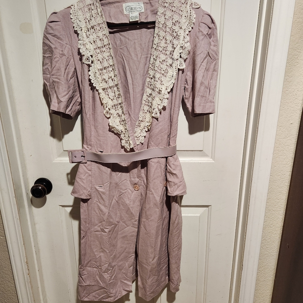 Liz Roberts Vintage 80s Silk Pink Lace Dress Victorian Prairie Cottage Feminine